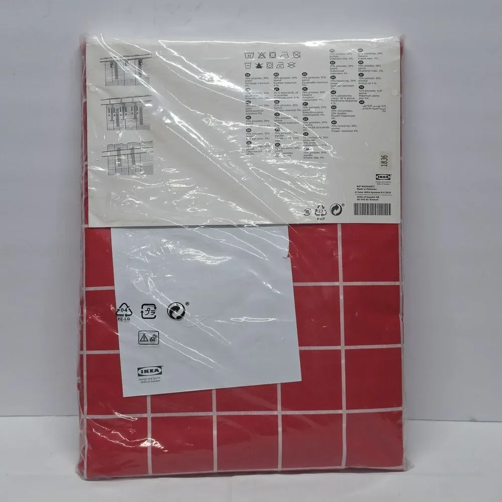 Ikea ROSALILL Plaid Curtains 1 pair Red White Drop Curtain NWT MCM Style